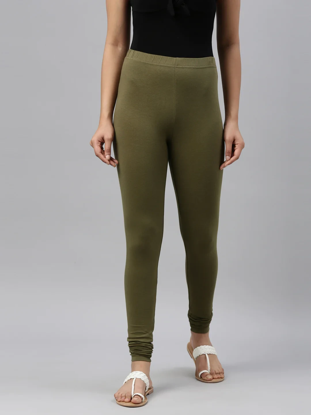 GO COLORS CHUDIDHAR LEGGING (OLIVE  GREEN COLOUR)
